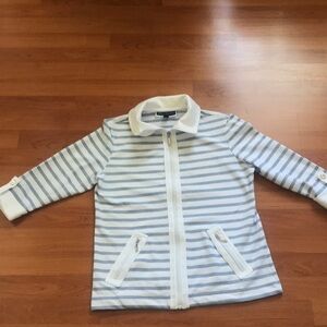 Karen Scott Striped Zip Up Jacket top - Light Blue & White